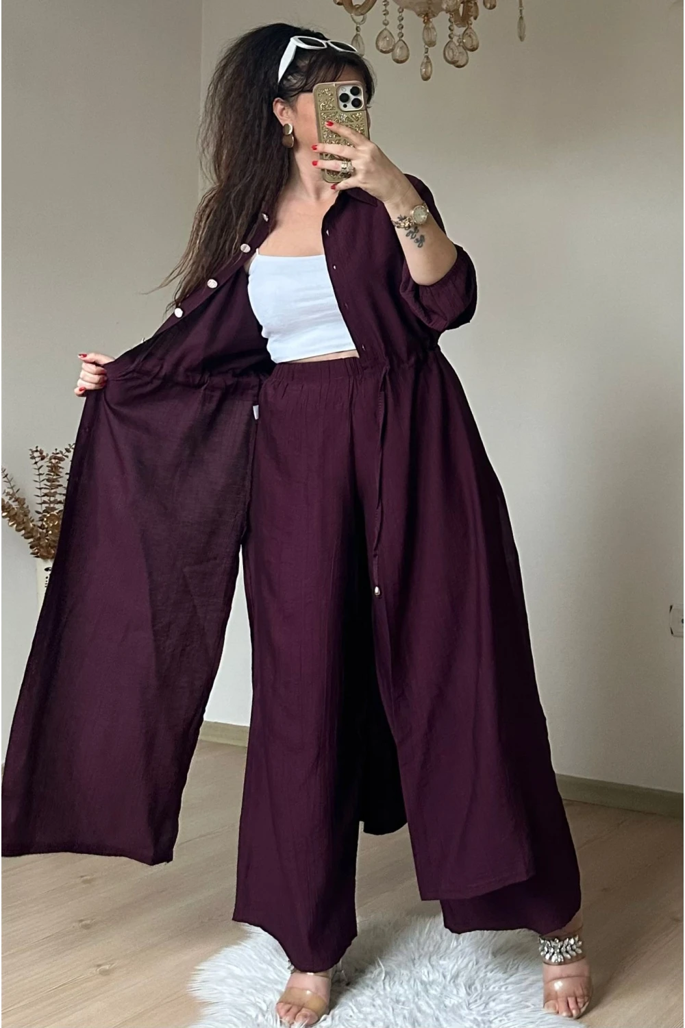 Bel Bağcıklı Tunık Takım Bordo