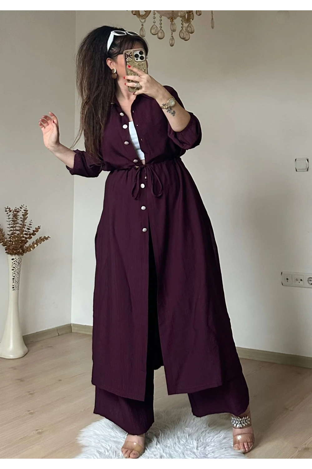 Bel Bağcıklı Tunık Takım Bordo