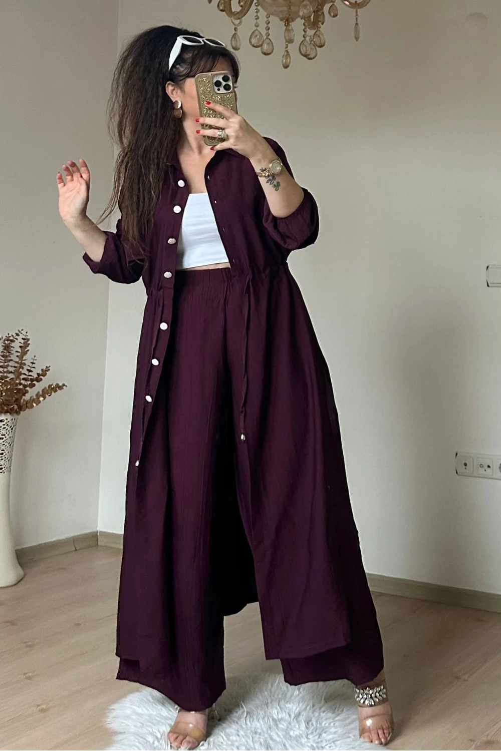 Bel Bağcıklı Tunık Takım Bordo