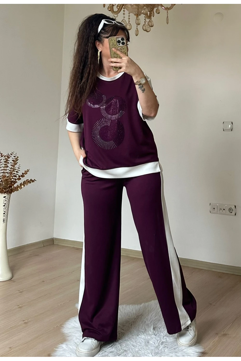 Ön Halka Taşlı Takım Bordo