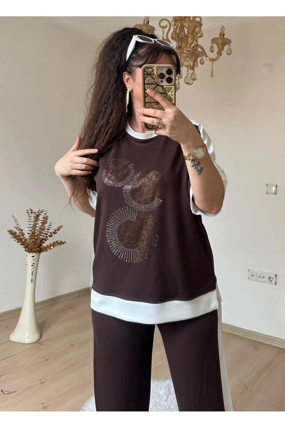 Ön Halka Taşlı Takım Kahve