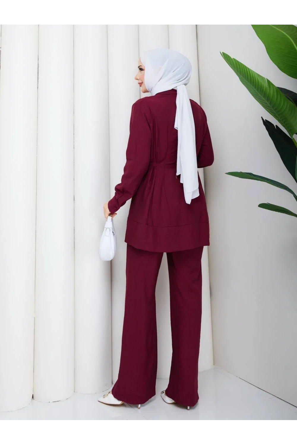 Bordo Kemerli Gömlek Takım