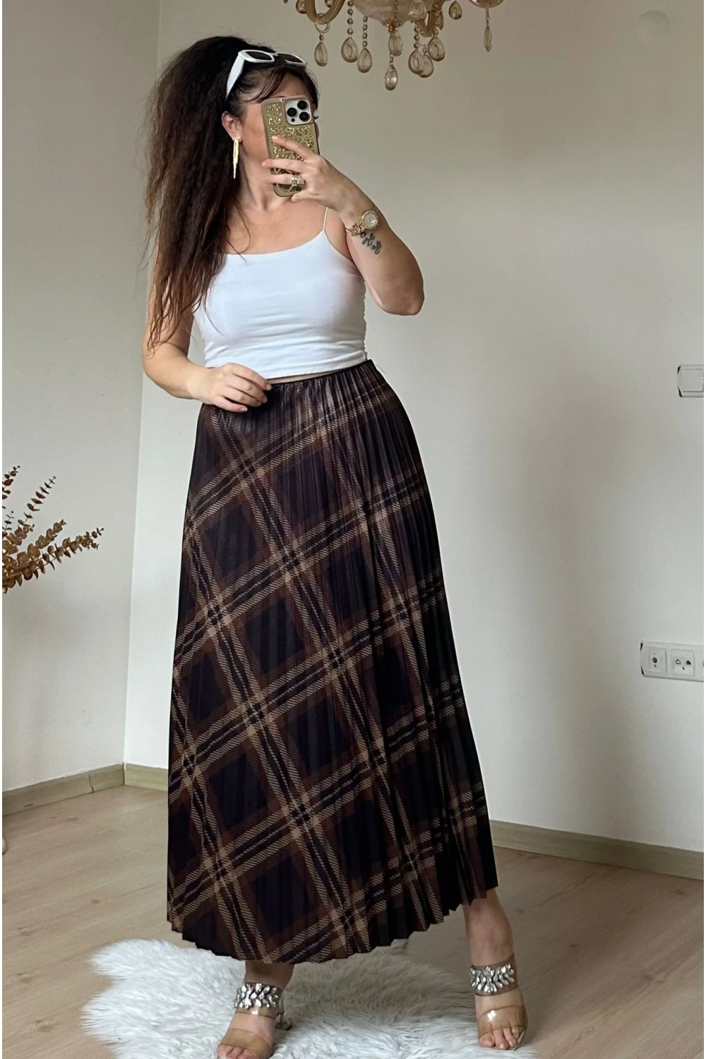 Kare Desen Pileli Kahve Etek