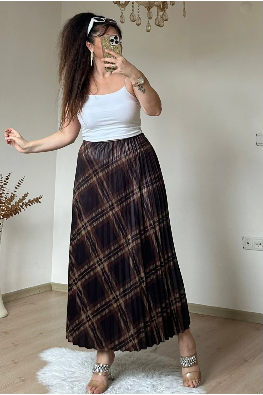 Kare Desen Pileli Kahve Etek