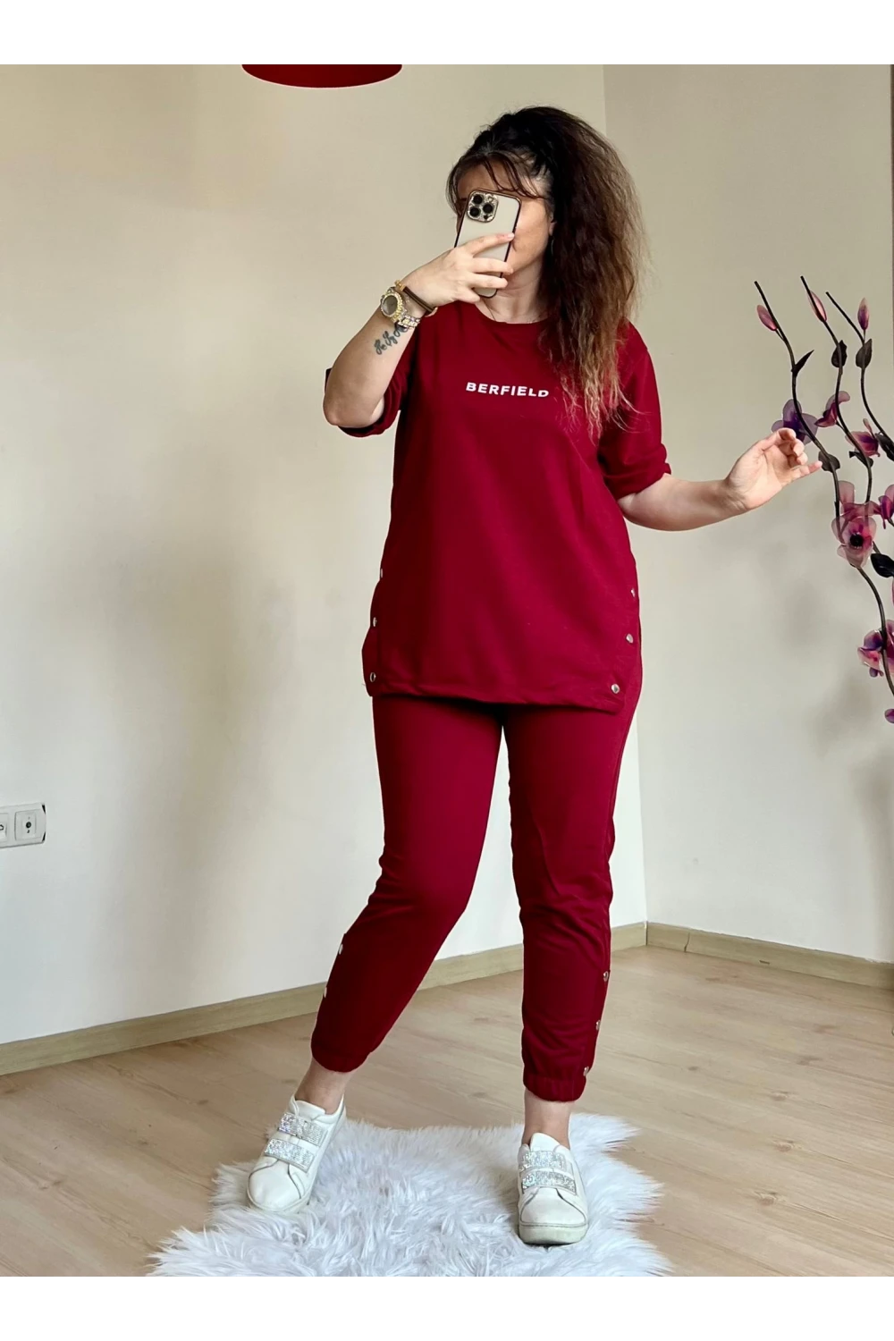 Kısa Kol Yan Çıtçıtlı Bordo Takım
