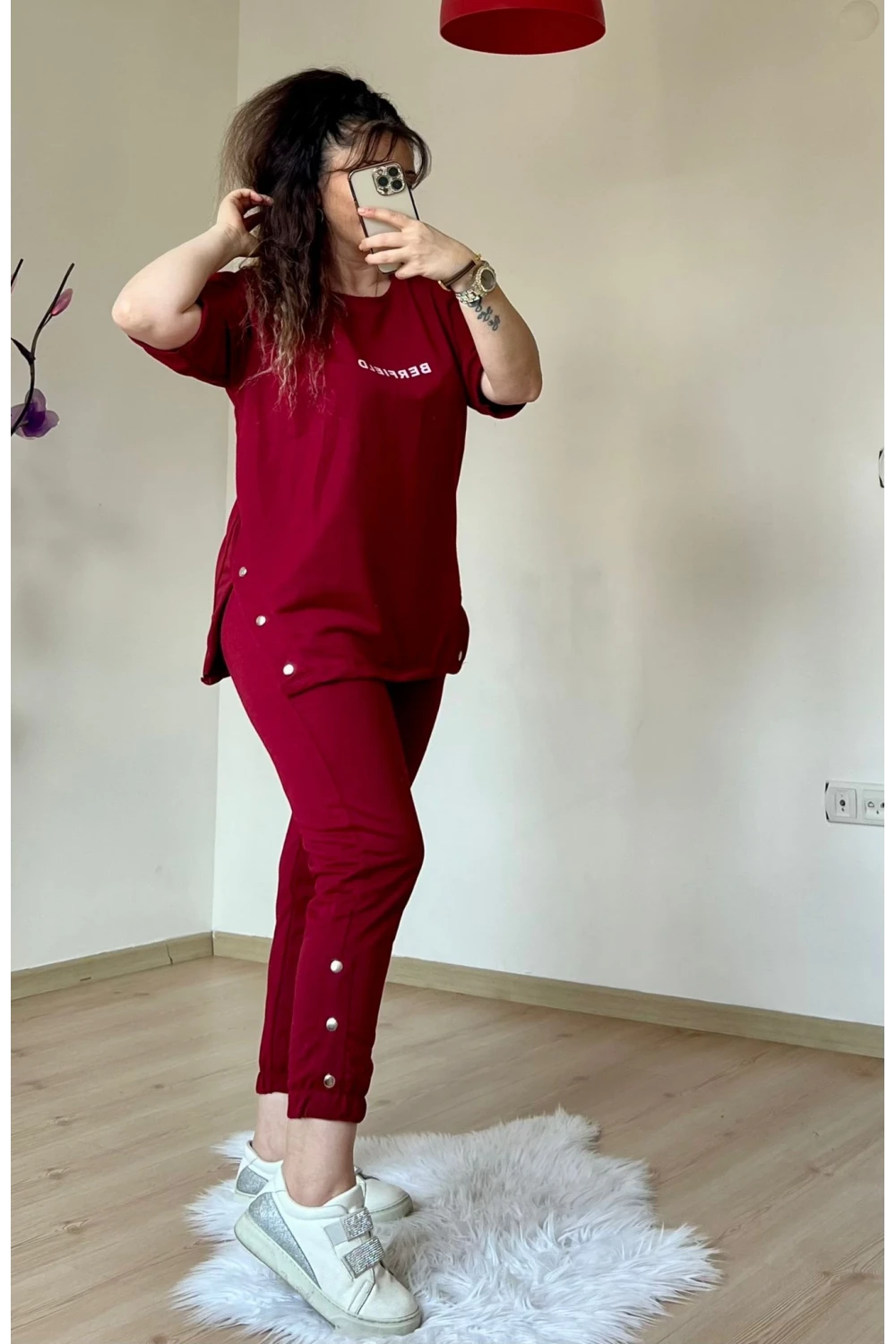 Kısa Kol Yan Çıtçıtlı Bordo Takım