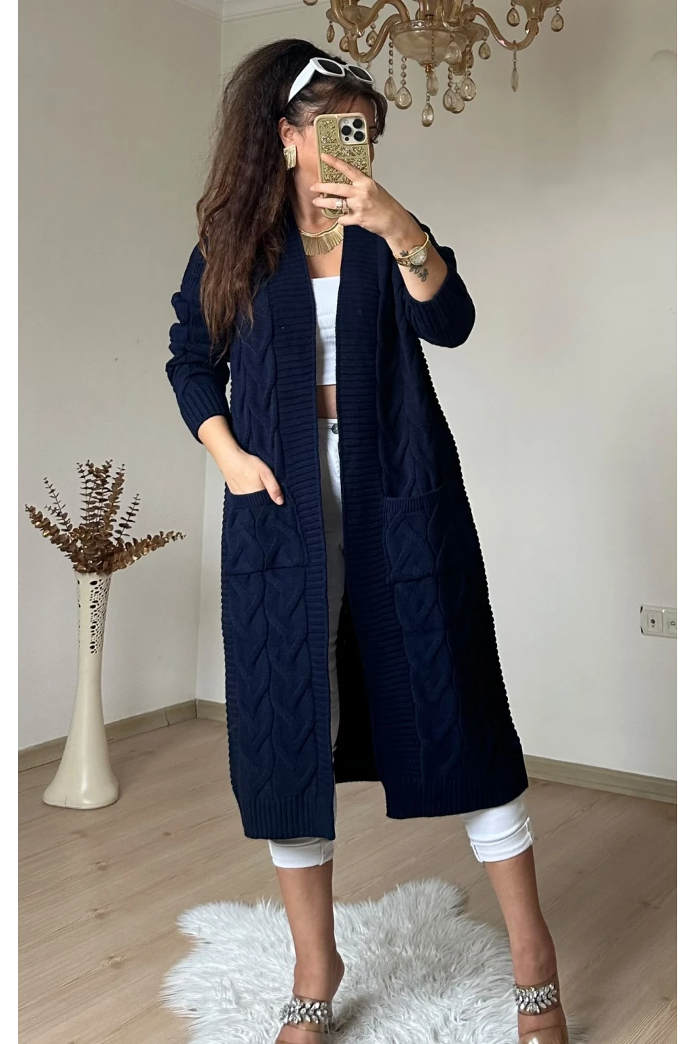 Örgü Desen Hırka Lacivert