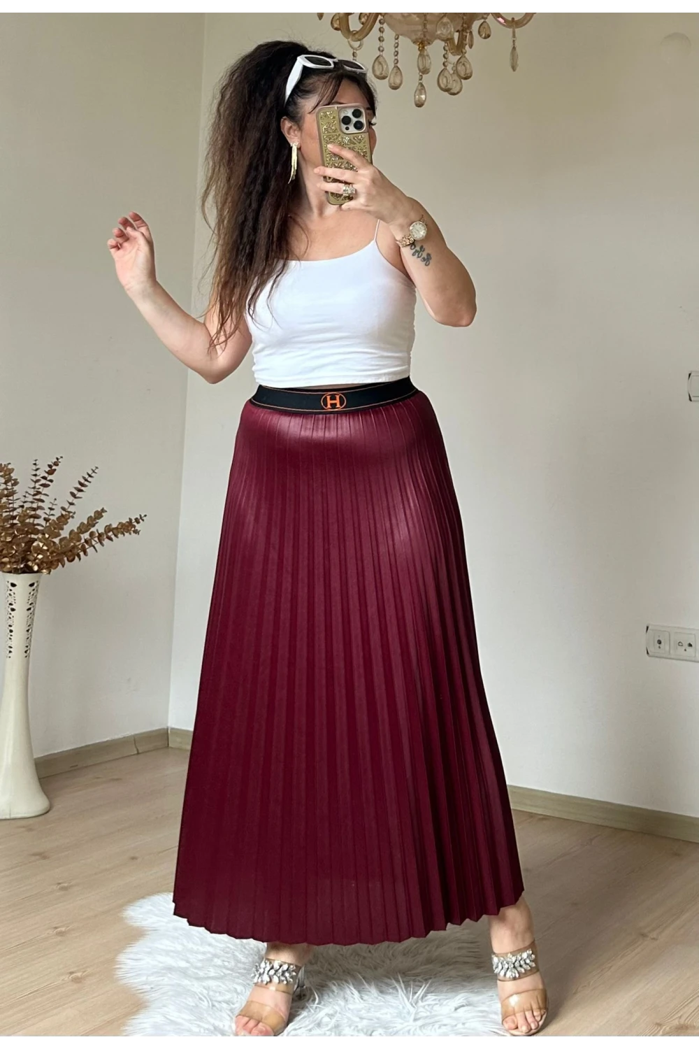 Spor Pileli Etek Bordo