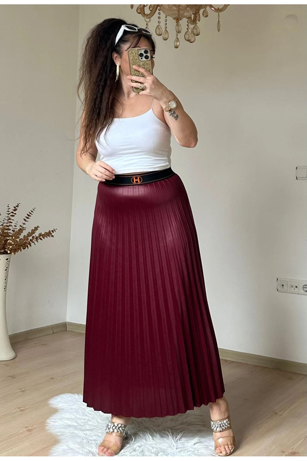 Spor Pileli Etek Bordo