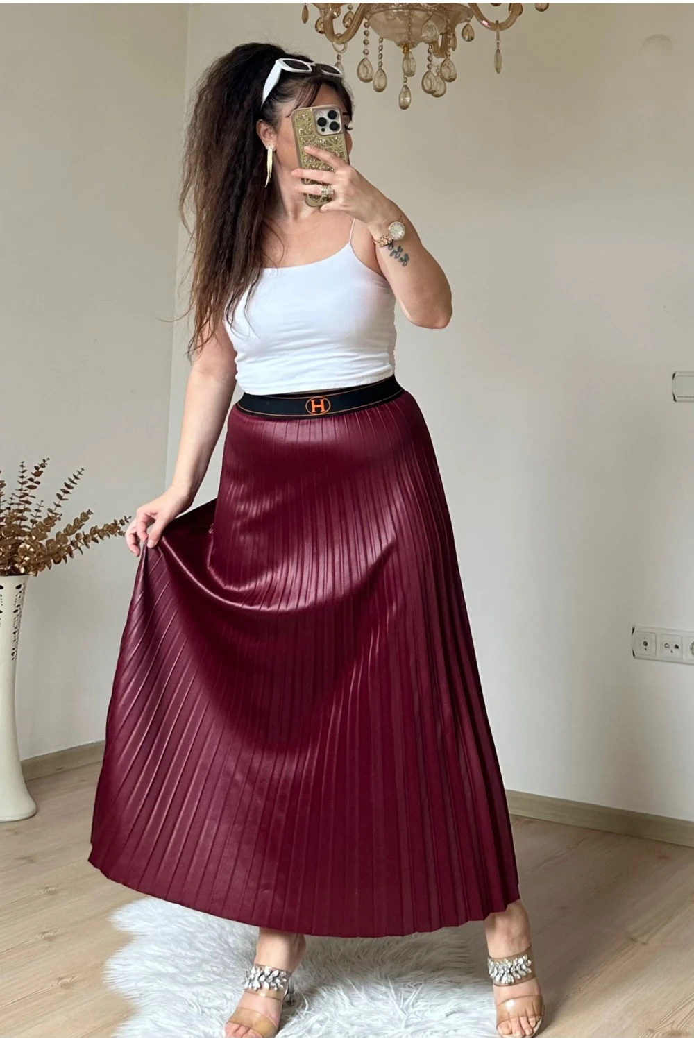 Spor Pileli Etek Bordo