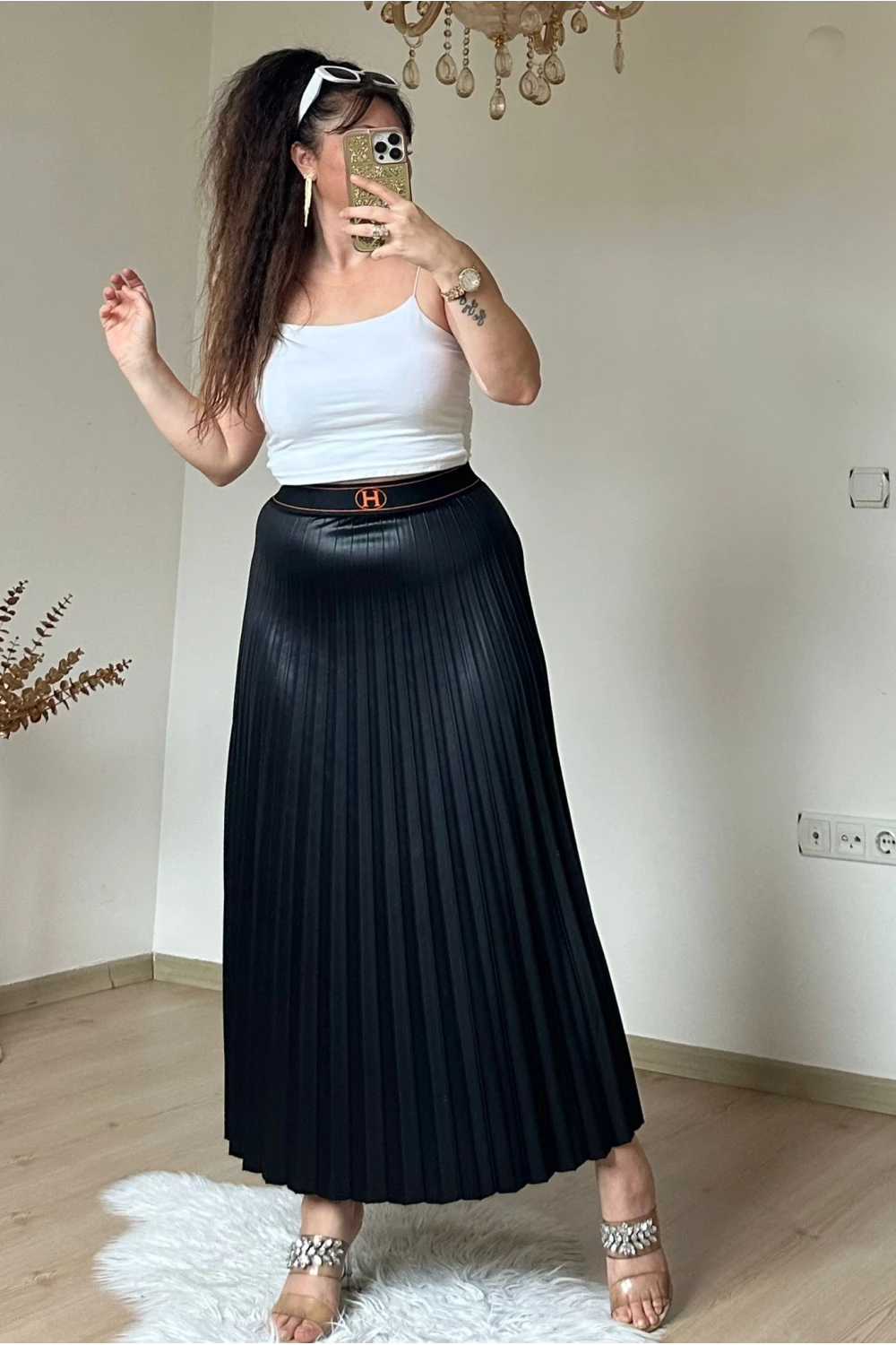 Spor Pileli Etek Siyah