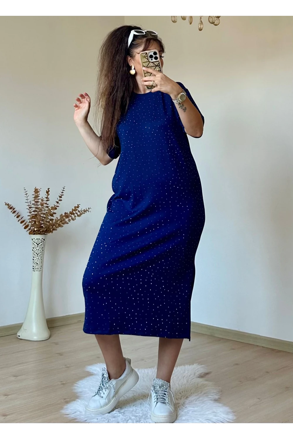 Taşlı Elbise Lacivert