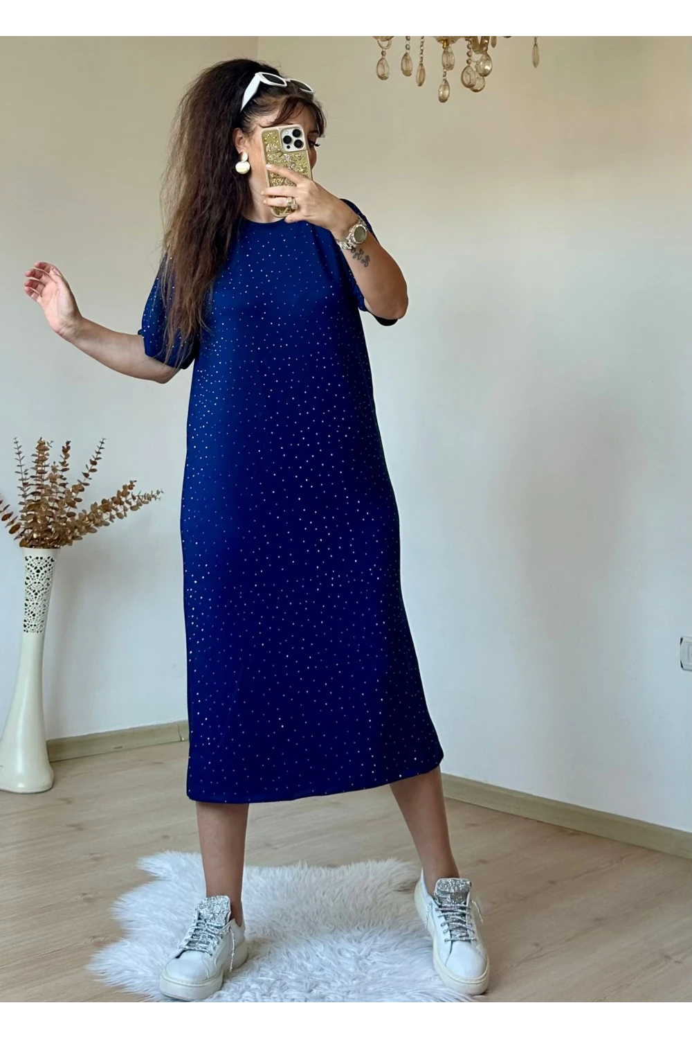 Taşlı Elbise Lacivert