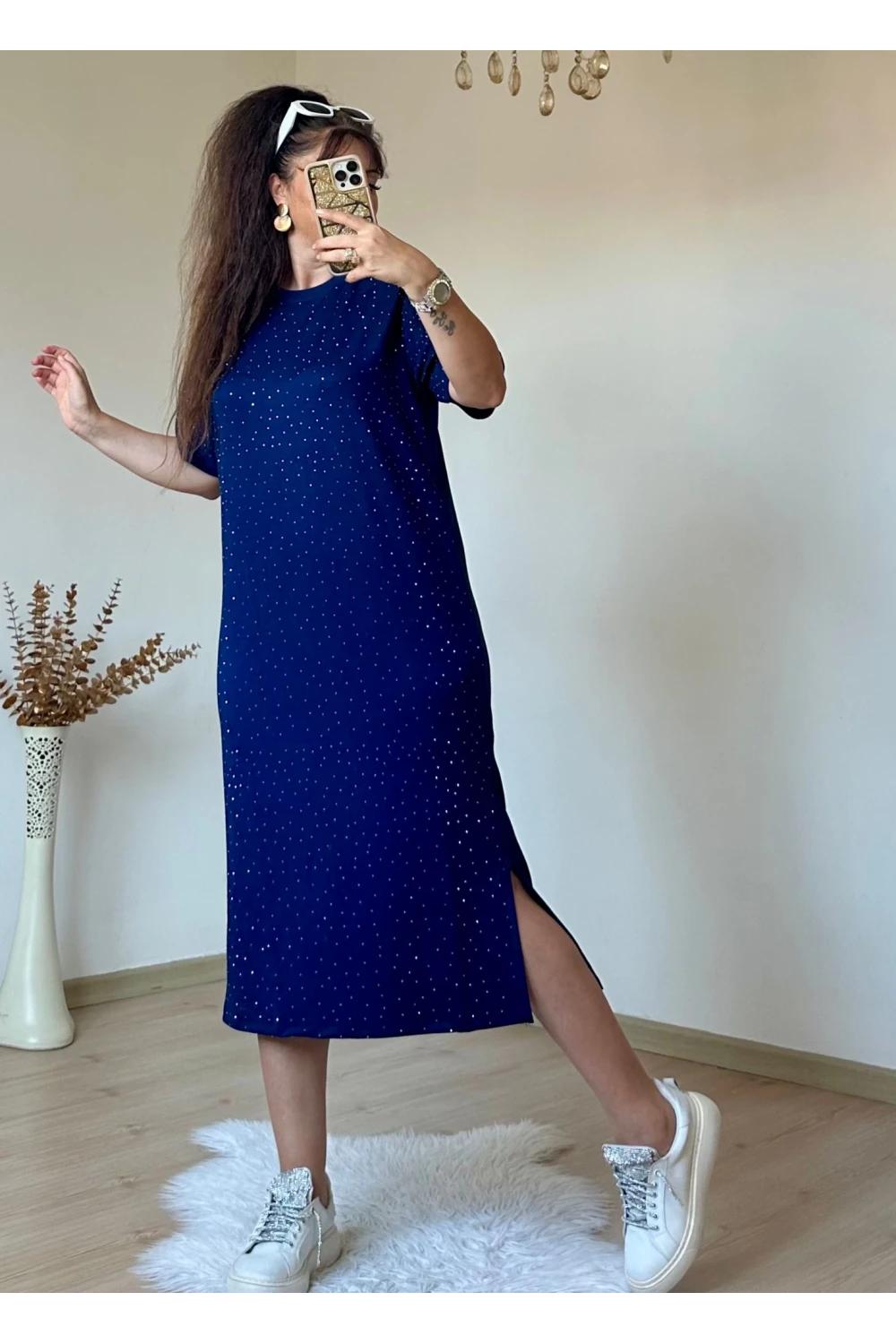 Taşlı Elbise Lacivert