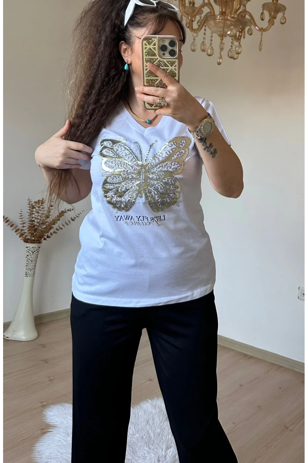 Varak Baskı Kelebek Takım Beyaz