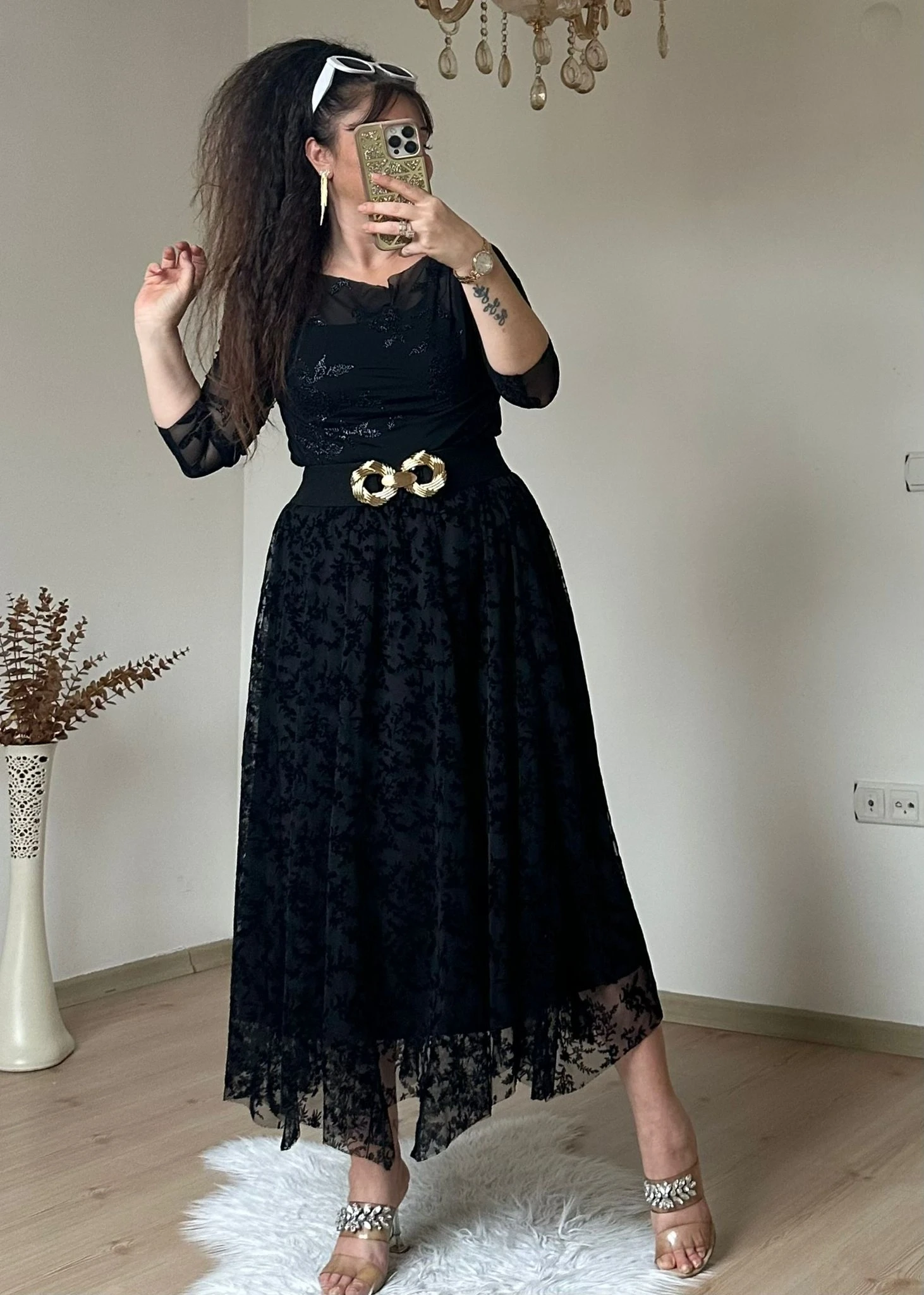 Flok Baskı Etek Sıyah