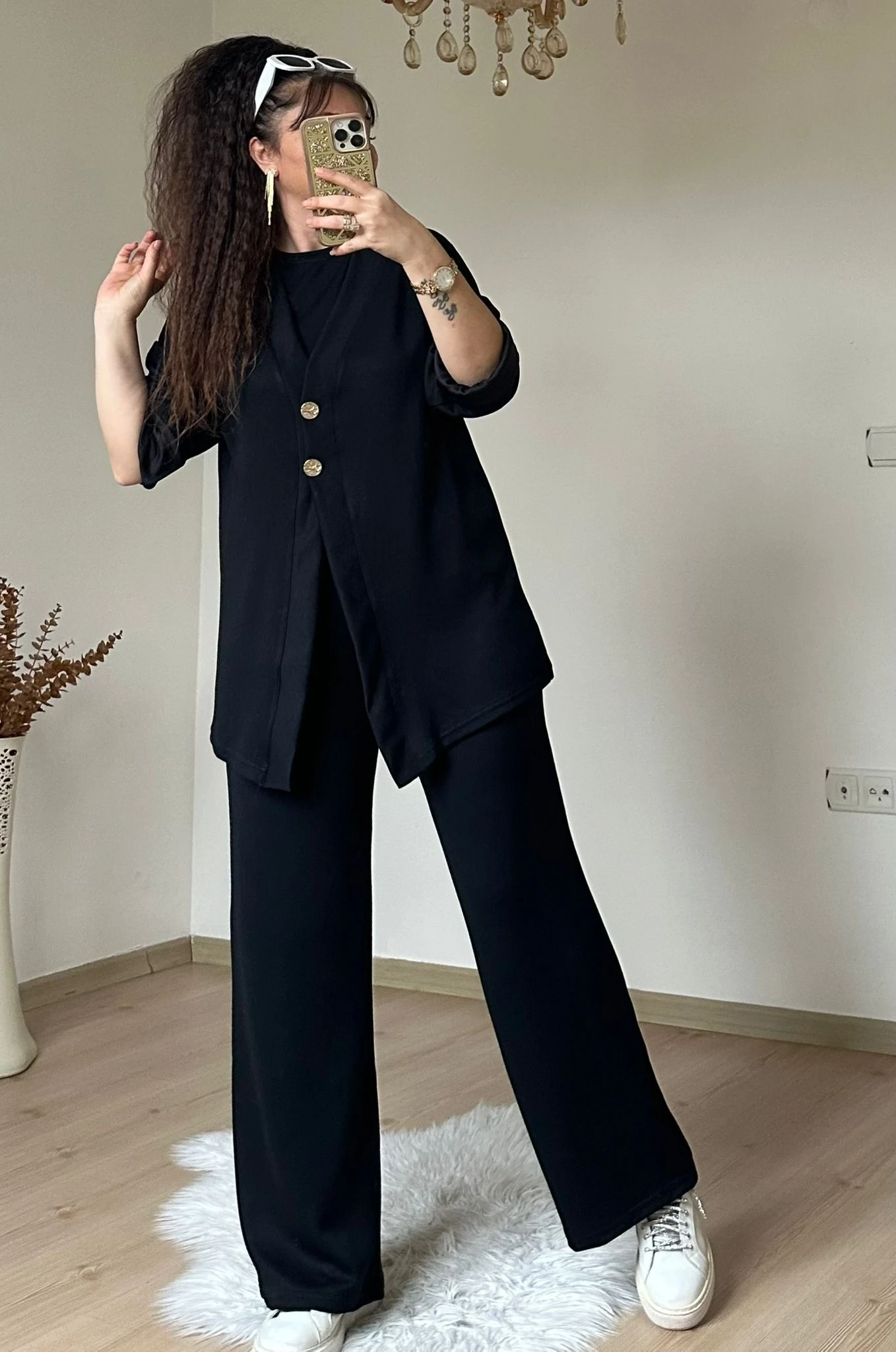 Sıyah Gold Dugmelı 3 lü Takım