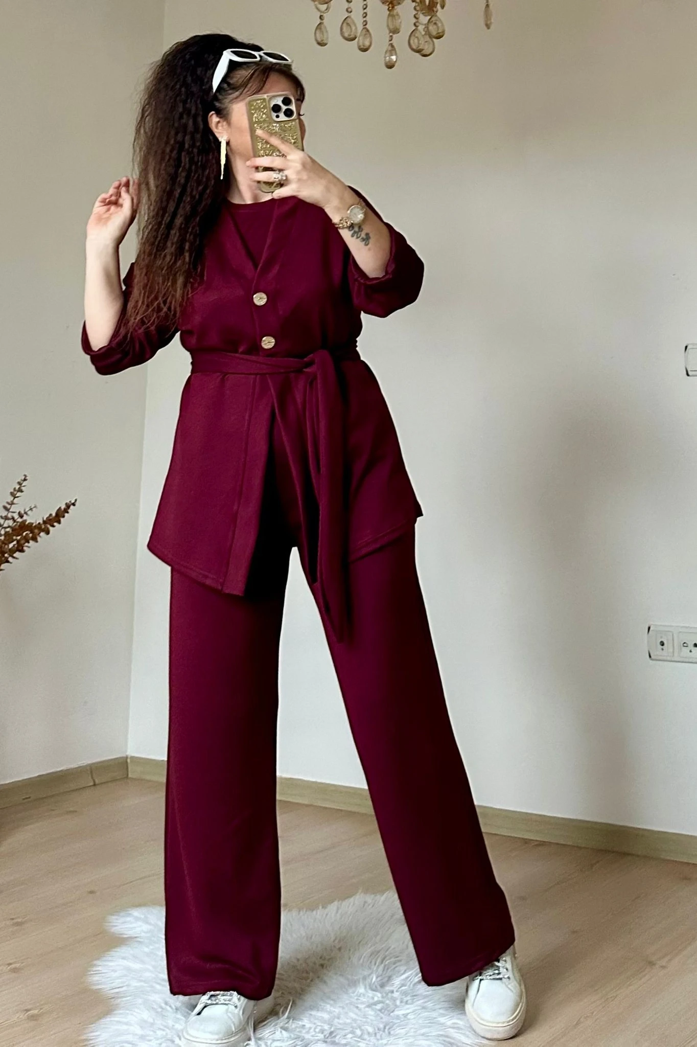 Bordo Gold Dugmelı 3 lü Takım