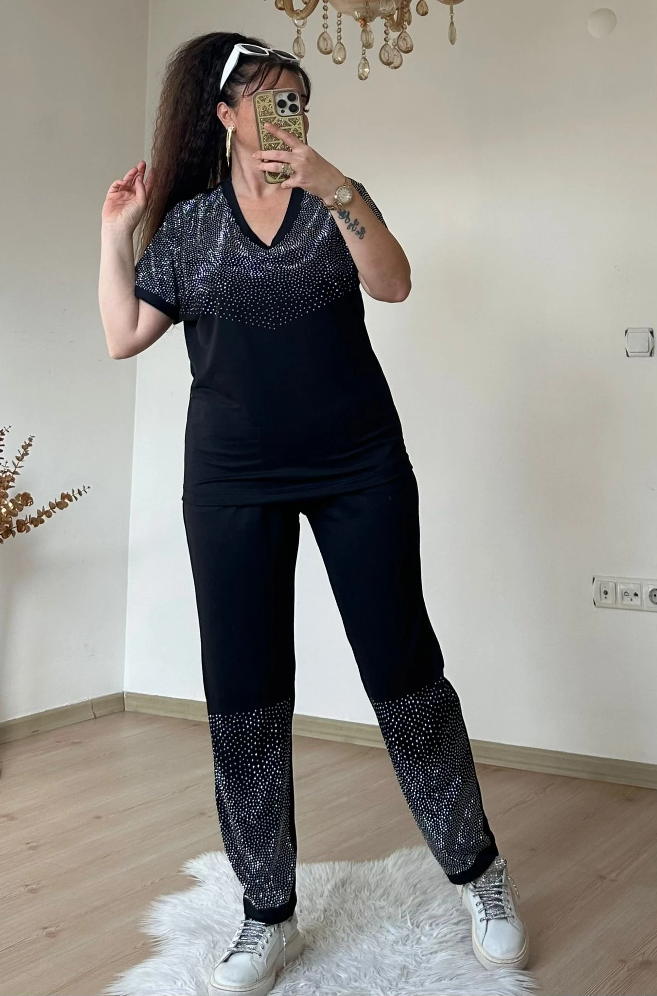 V Yaka Paça Gümüş Taşlı Takım