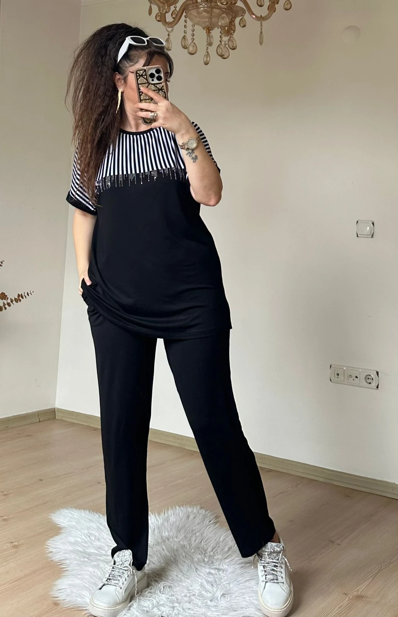 Roba Çizgili Takım Sıyah