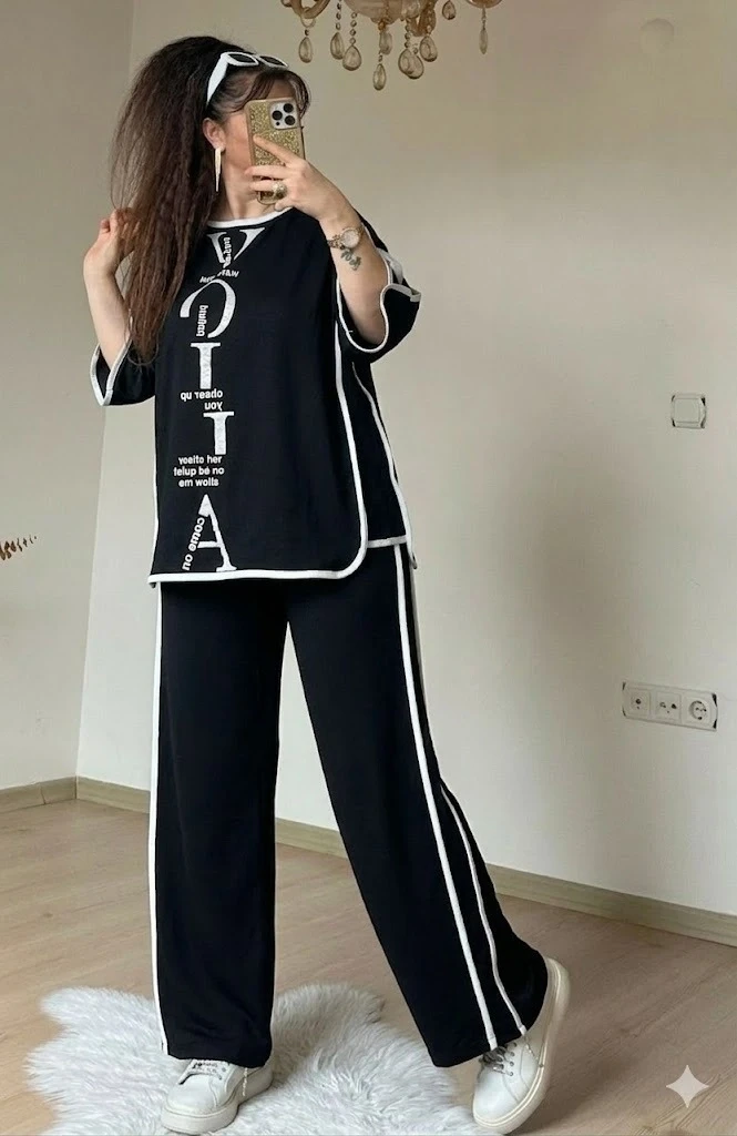 Ön Yazılı Taşlı Takım Siyah