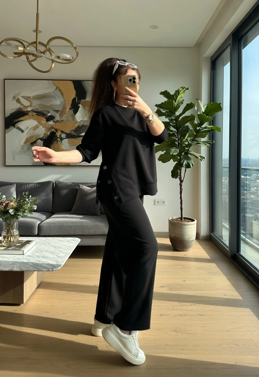 Bol Paça Çıtçıtlı Takım Siyah