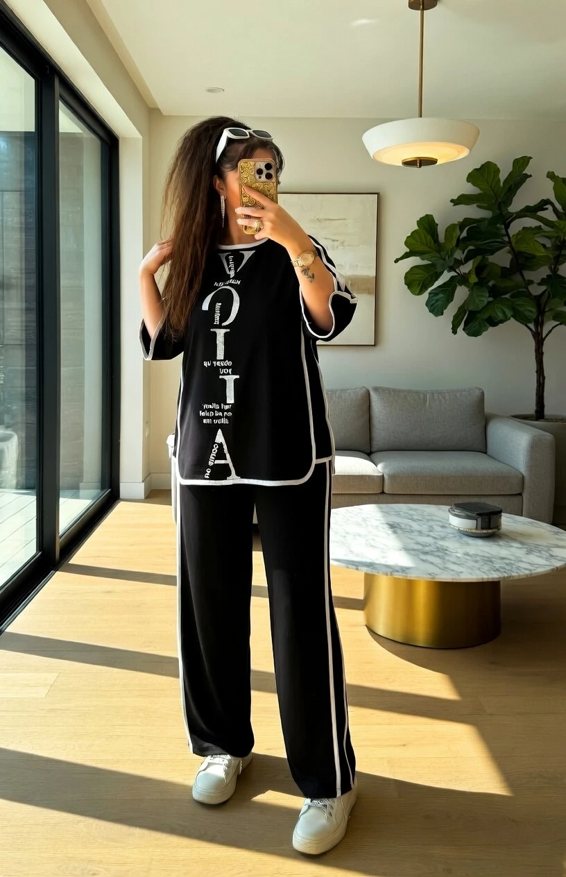 Ön Yazılı Taşlı Takım Siyah