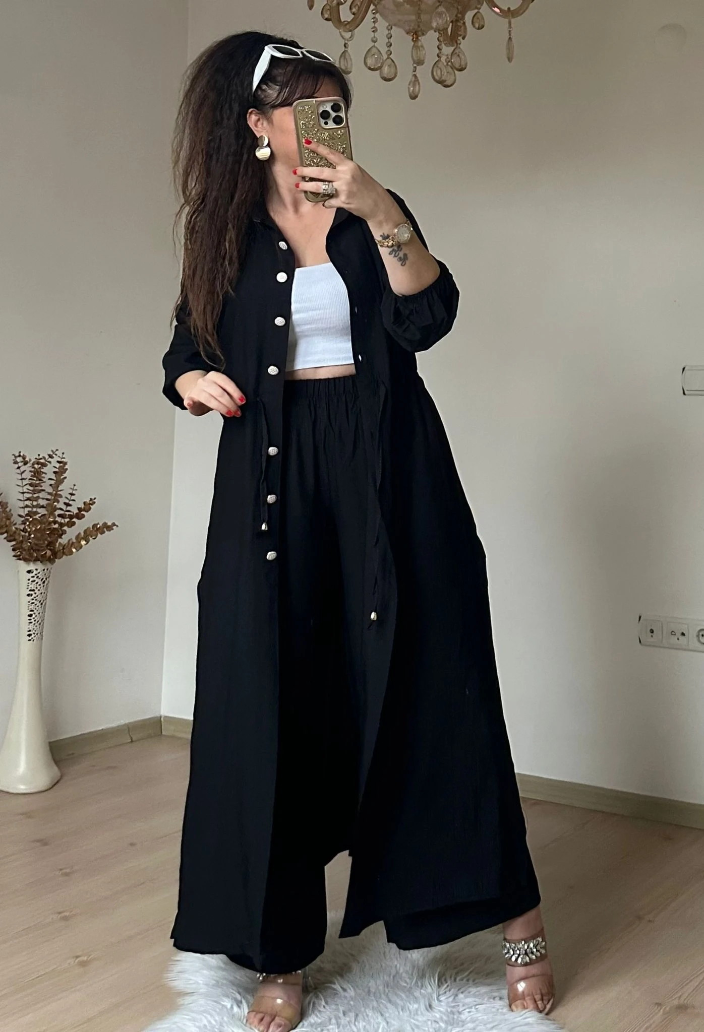 Bel Bağcıklı Tunık Takım Siyah