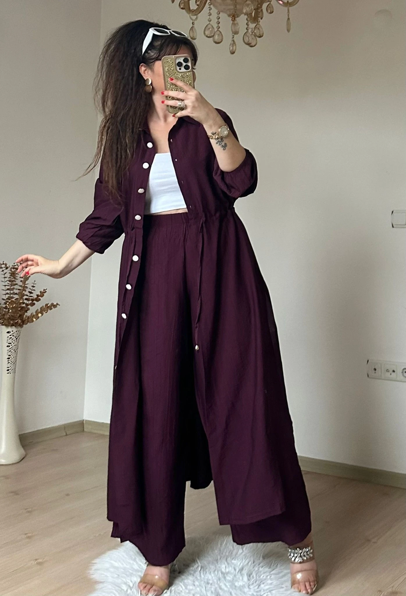 Bel Bağcıklı Tunık Takım Bordo