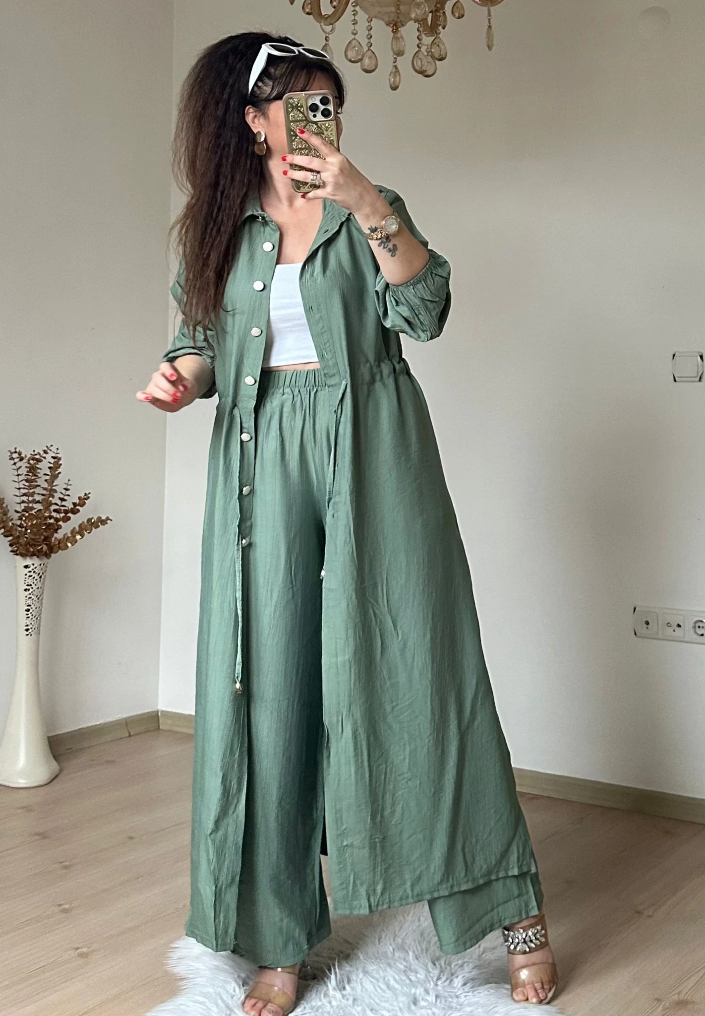 Bel Bağcıklı Tunık Takım Su Yeşili