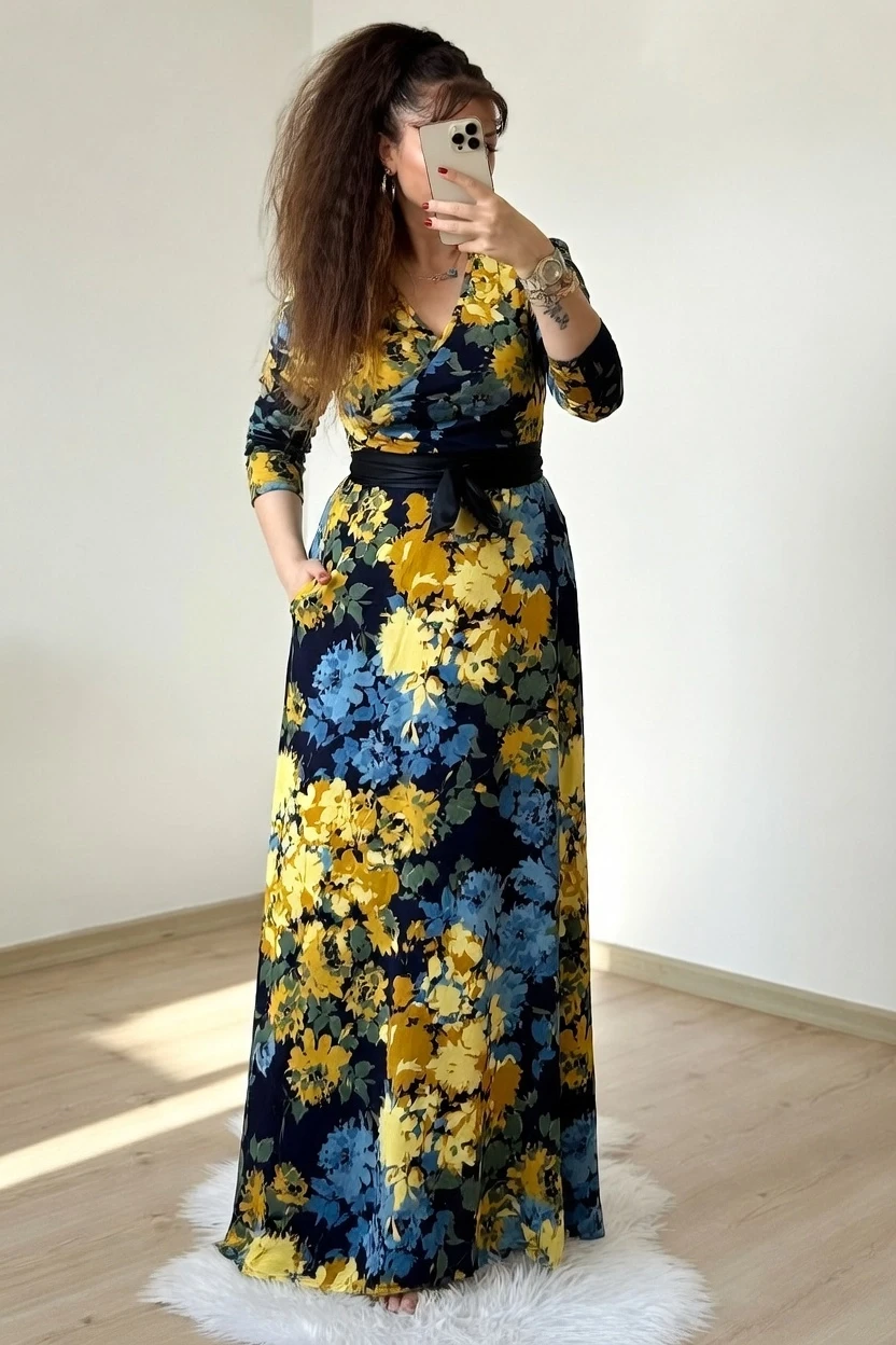 Tam Boy Sarı Çiçek Elblse