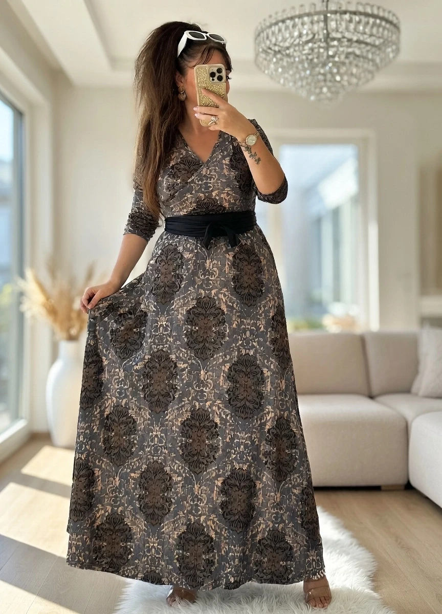 Tam Boy Füme Desen Elbise