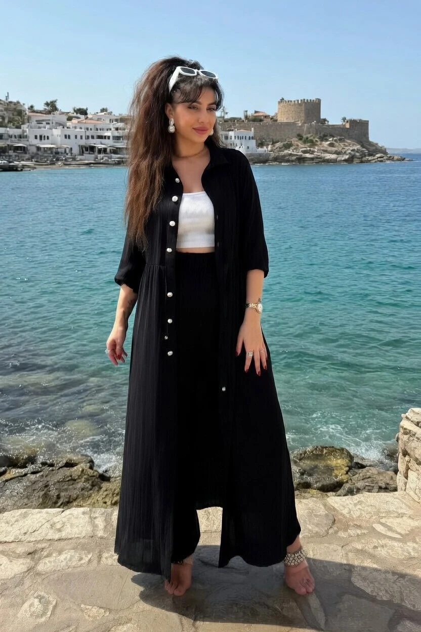 Bel Bağcıklı Tunık Takım Siyah