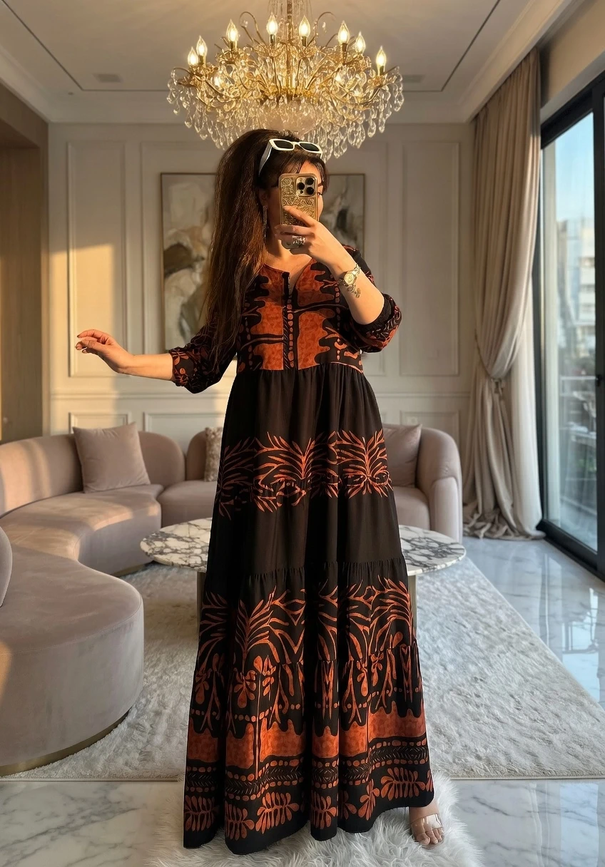 Kiremit Desen Salaş Elbise