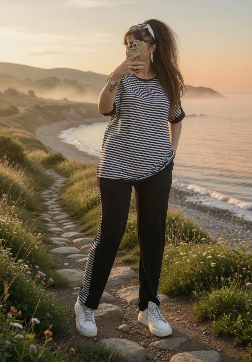 Bisiklet Yaka Çizgili Takım Siyah