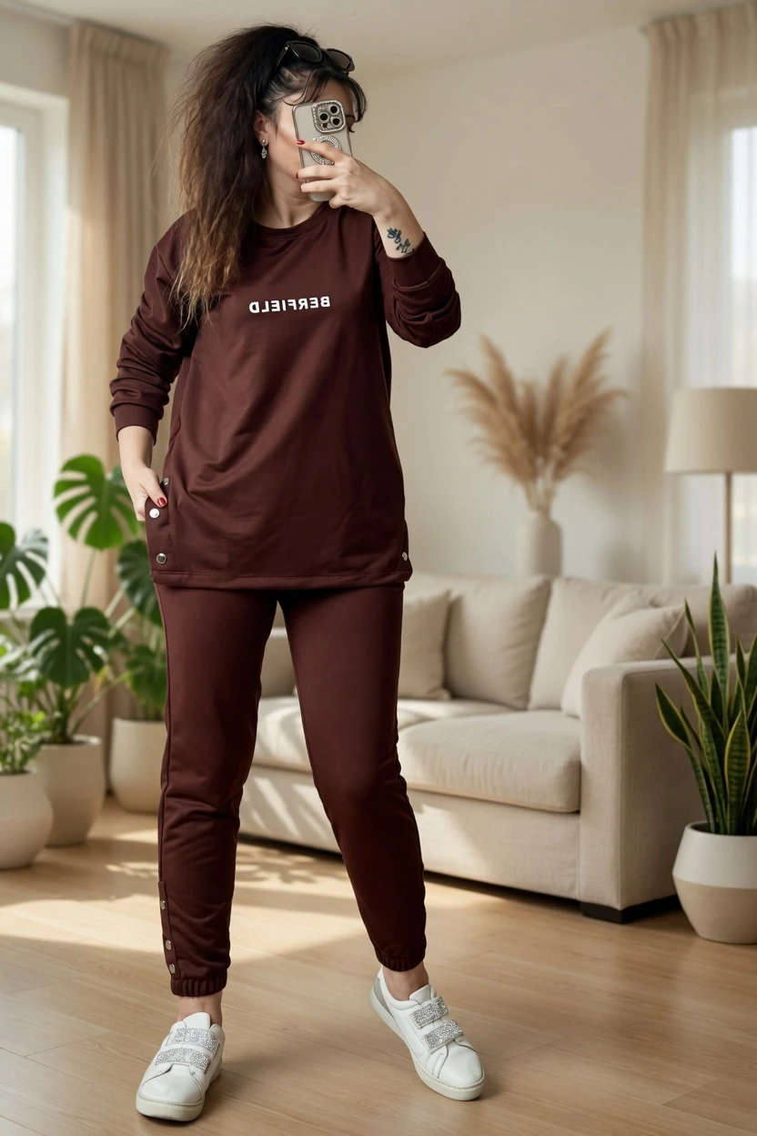 Uzun Kol Yan Çıtçıtlı Kahve Takım