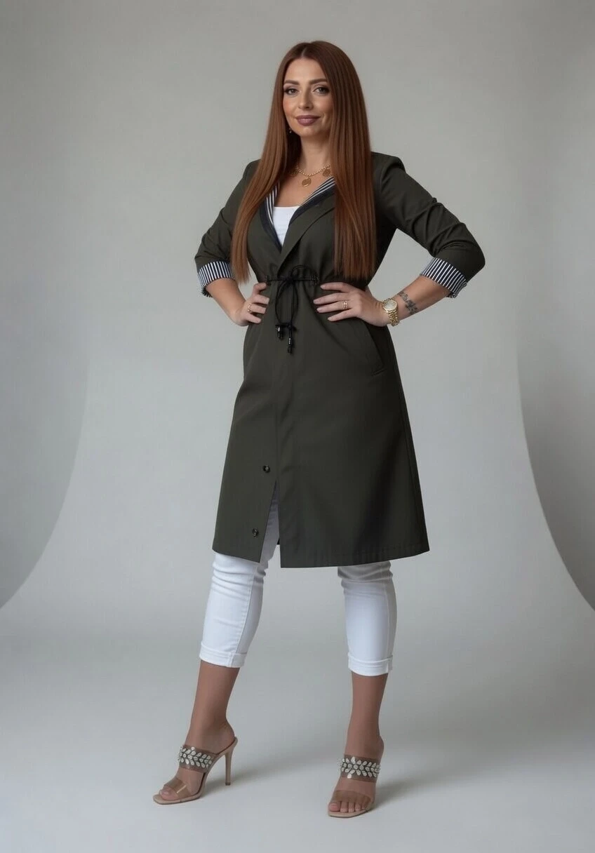 Çizgili Trençkot Haki