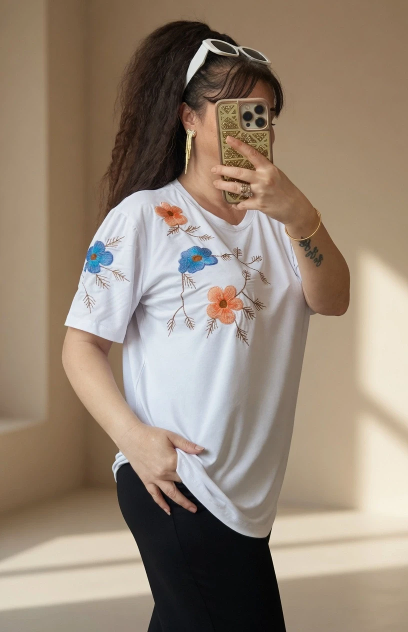 Omuz Nakış İşlemelı Takım Beyaz