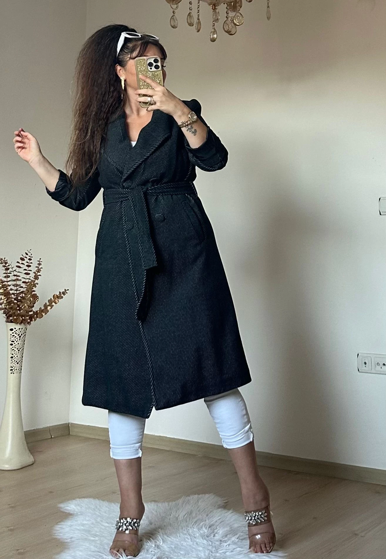 Balık Sırtı Kaşe Kaban Siyah