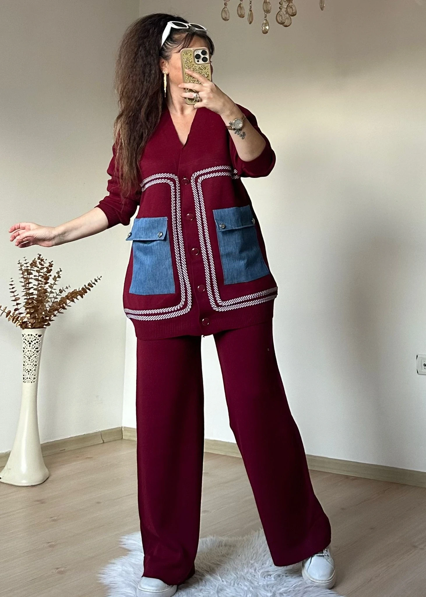 Cep Kot Detaylı Takım Bordo