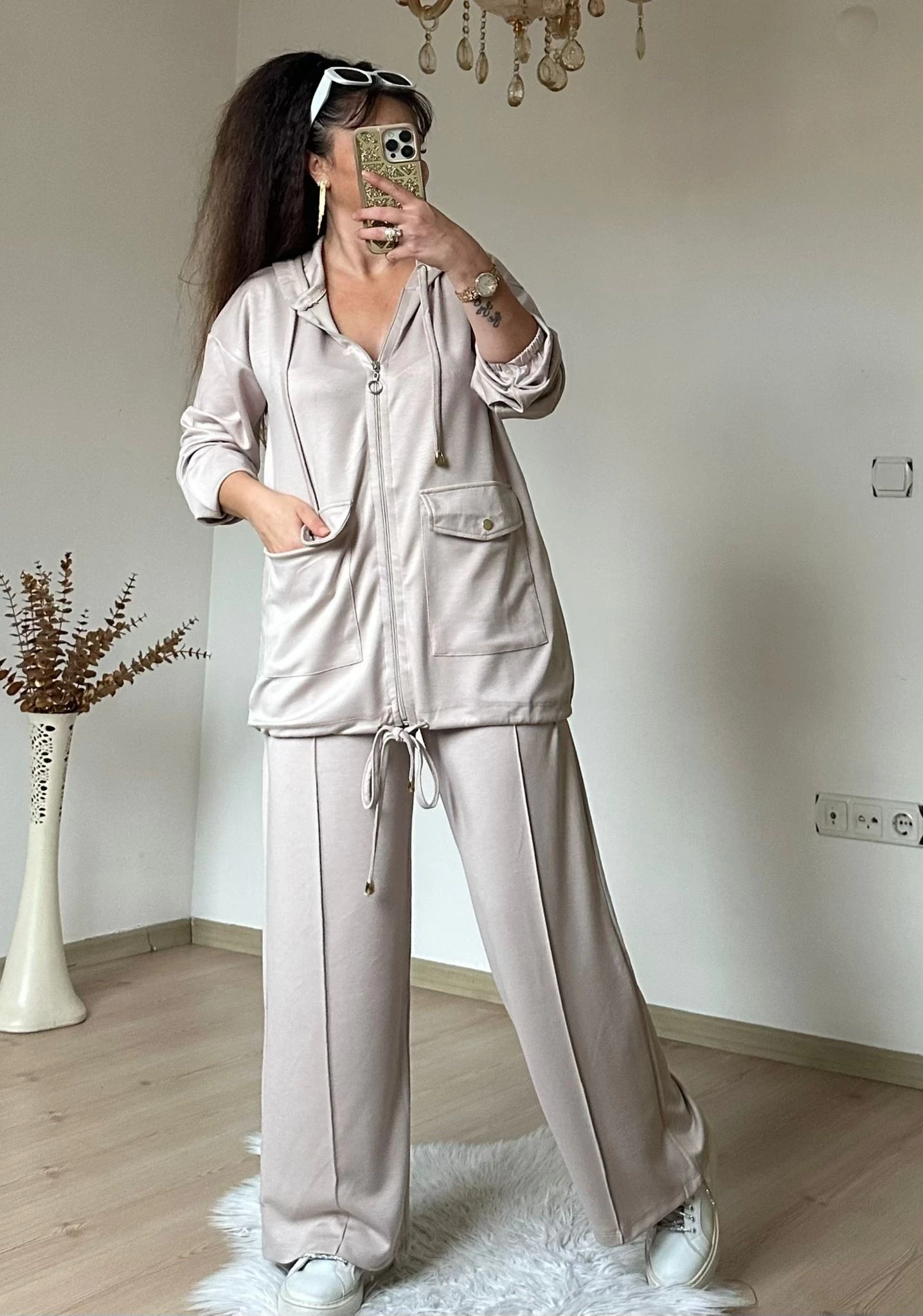 Fermuarlı Spor Takım Bej