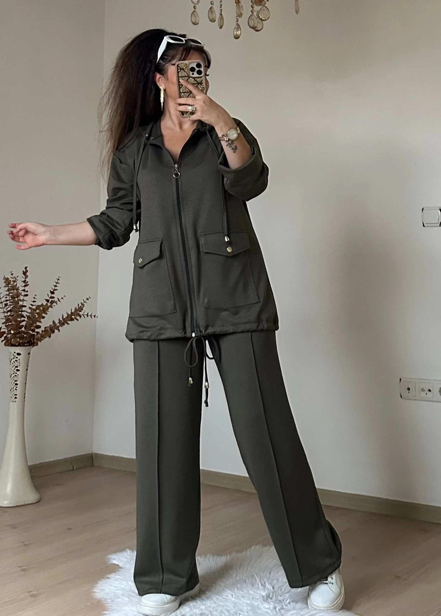 Fermuarlı Spor Takım Haki