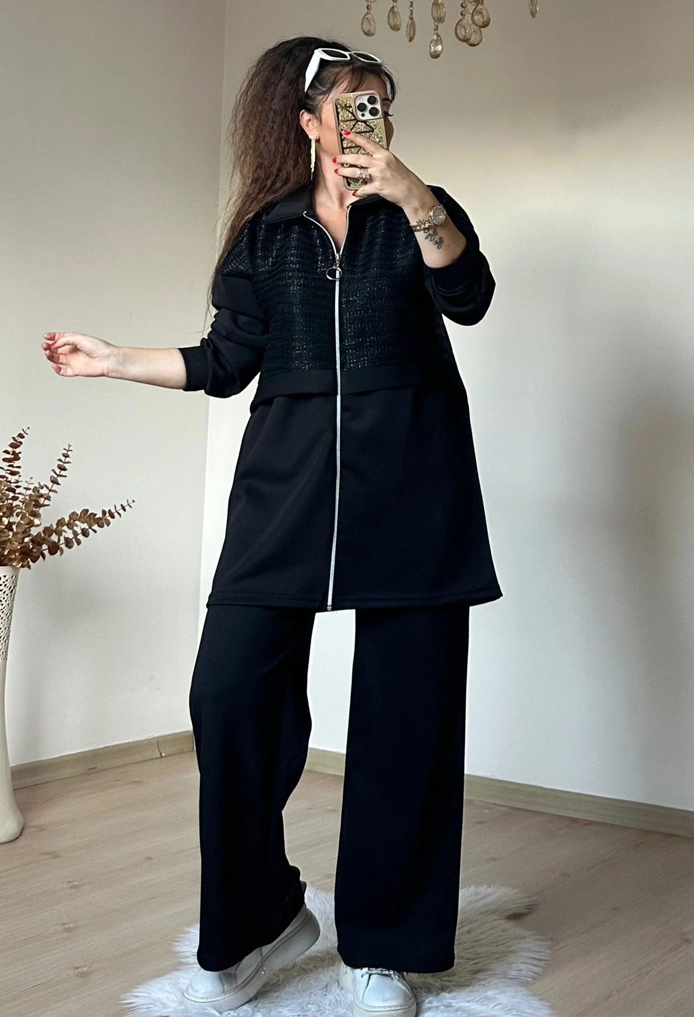 Fermuarlı Üst Sımlı Takım Sıyah