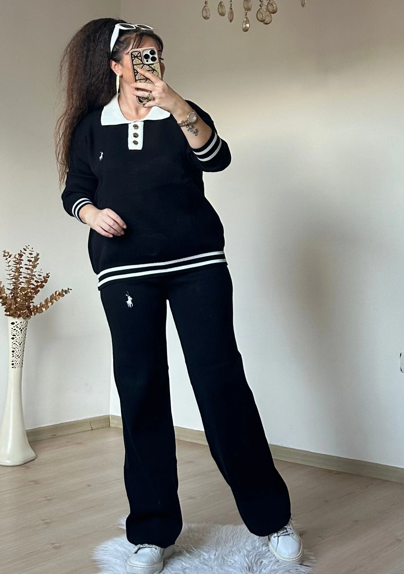 Gold Düğmelı Trıko Takım Siyah