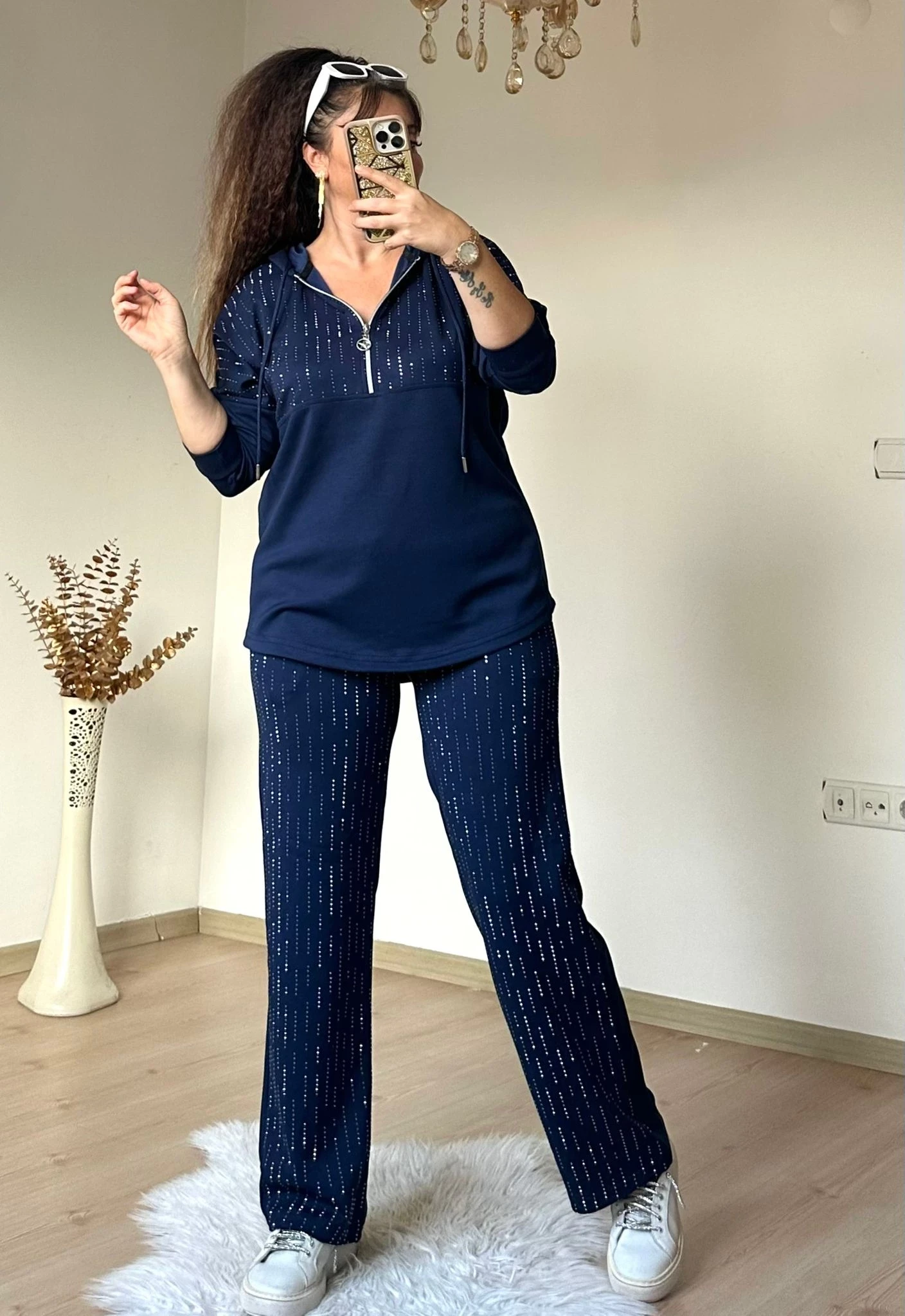 Kapusonlu Taşlı Takım Lacivert