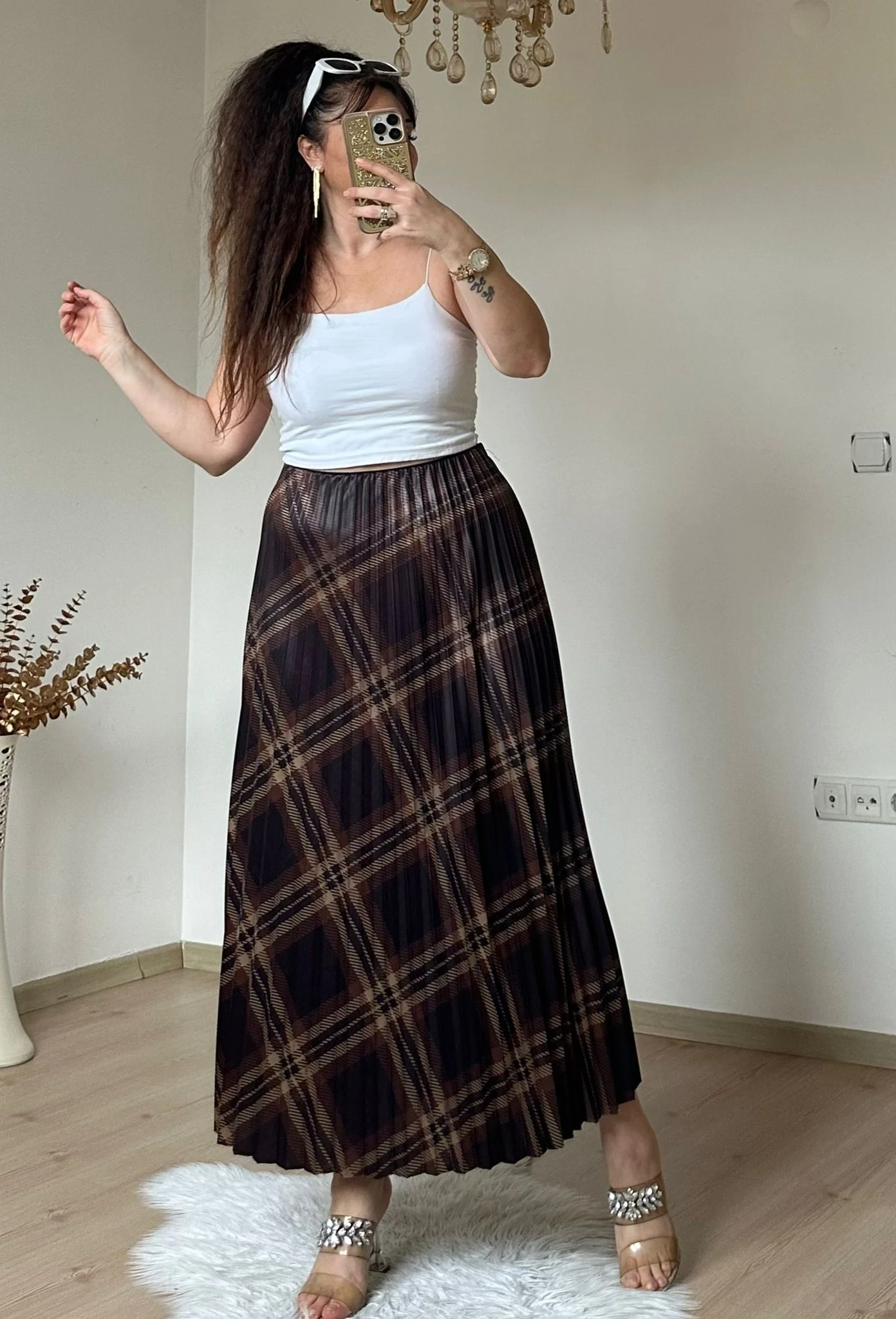 Kare Desen Pileli Kahve Etek