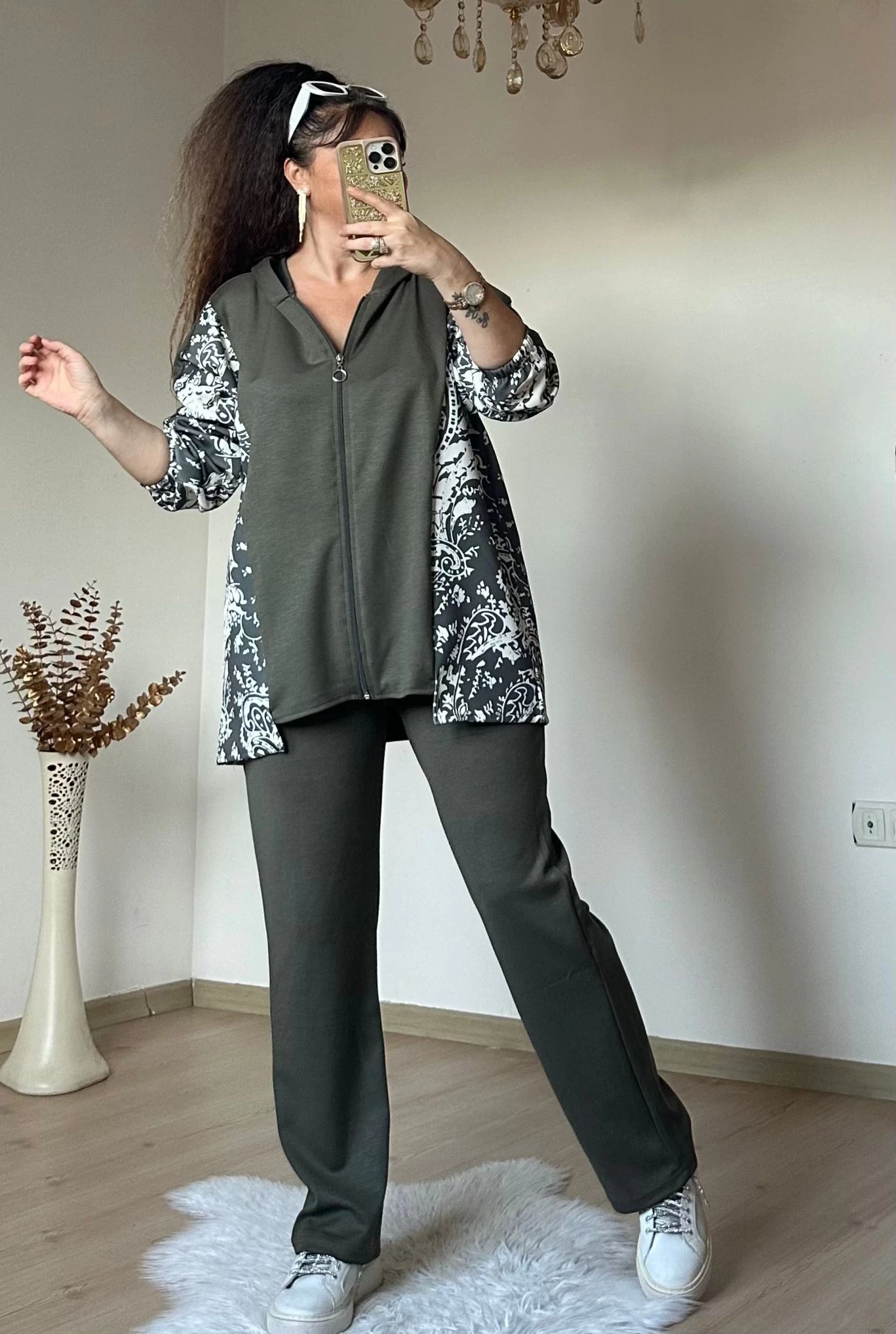 Kilim Desen Büyük Beden Takım Haki