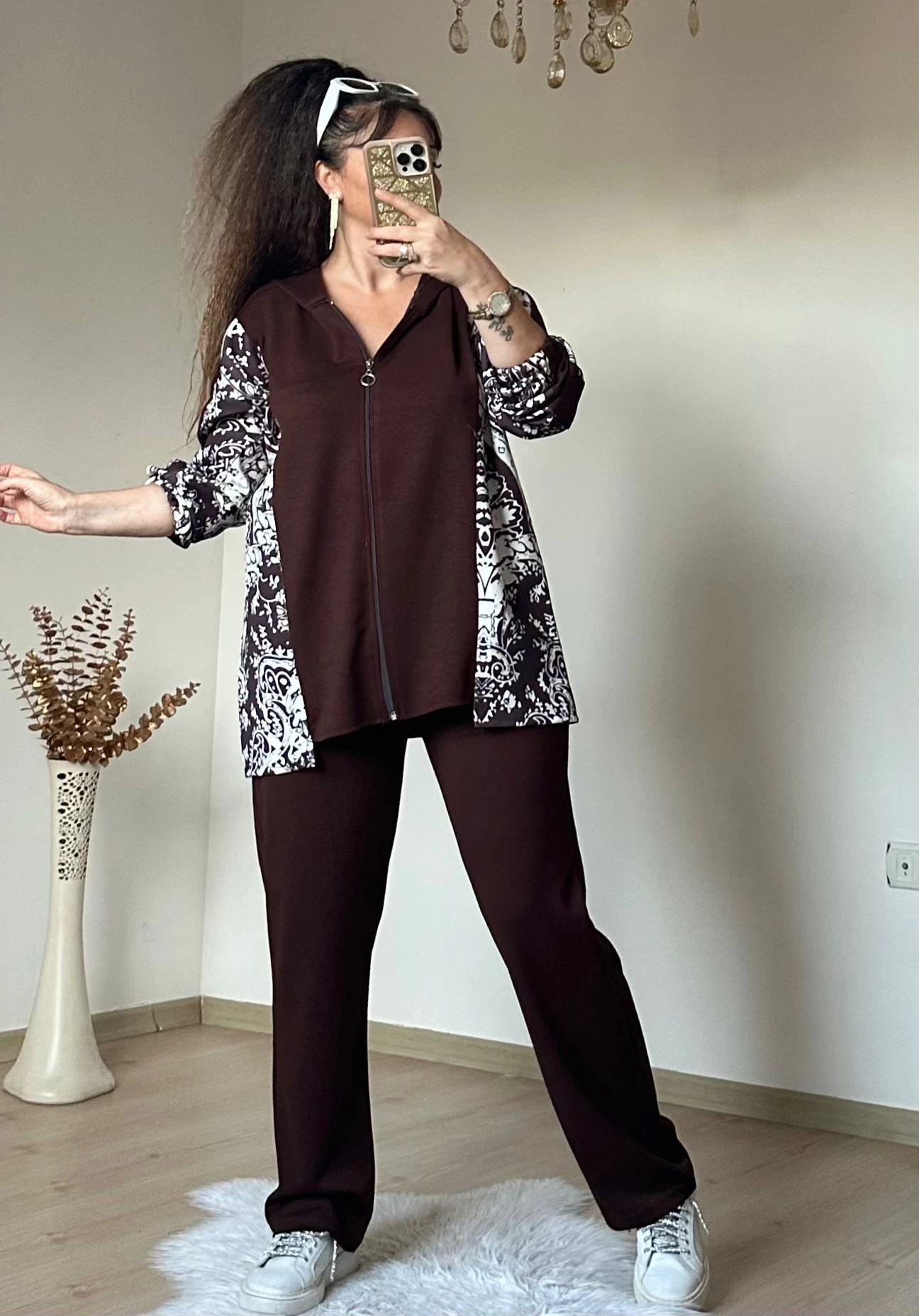 Kilim Desen Büyük Beden Takım kahve