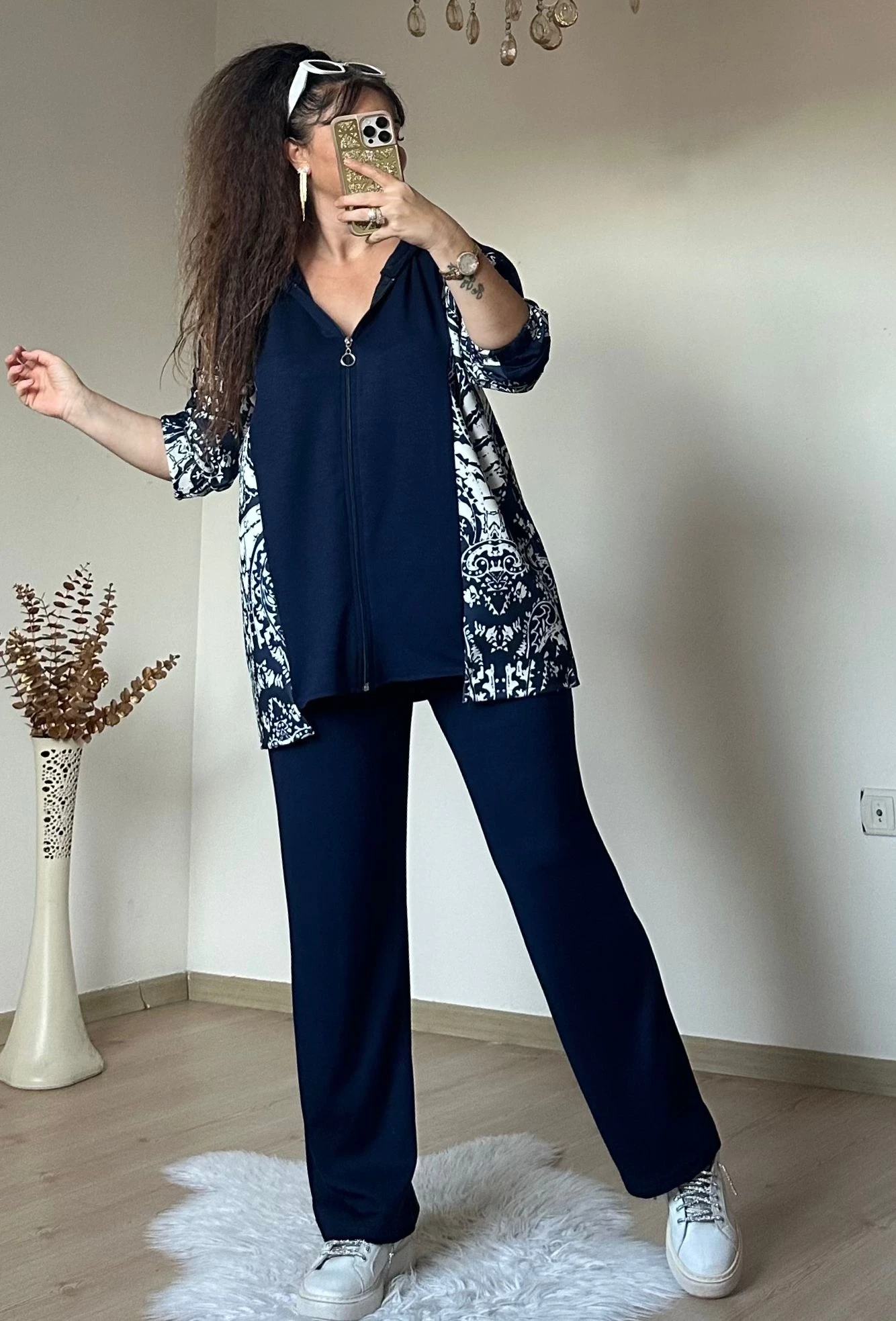 Kilim Desen Büyük Beden Takım Lacivert