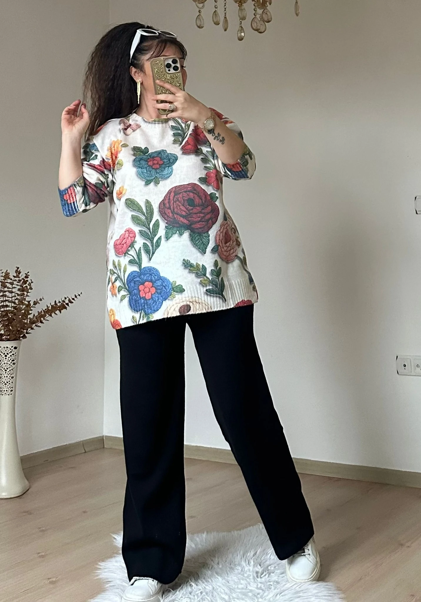 Kırmızı Gül Desen Triko Takım